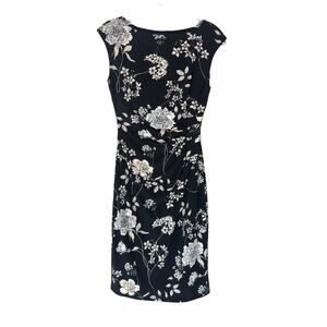 Ralph Lauren Dress Women's Black White Floral Print Sheath Sleeveless Size 0‎